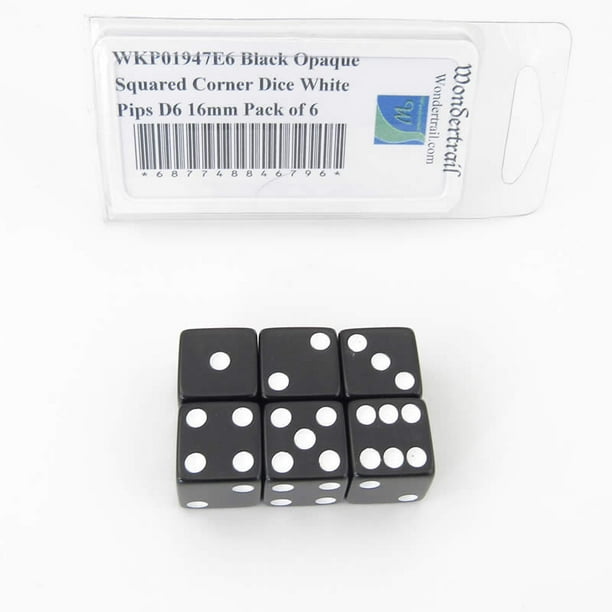 WHOLESALE LOT OF 200 BLACK DICE WHITE PIPS 6 SIDED D6 DIE GAME SIX 5/8" 16mm